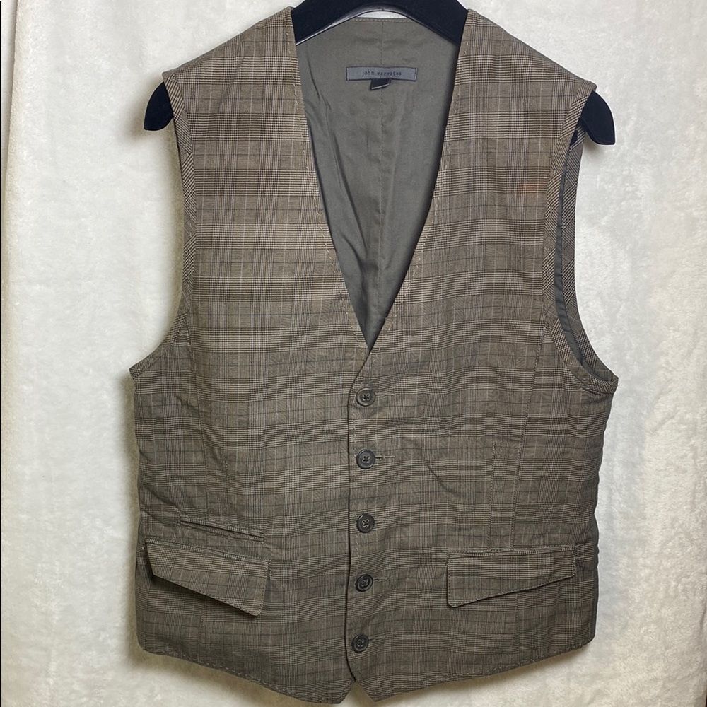 John Varvatos Men's Brown Plaid Vest Size 48